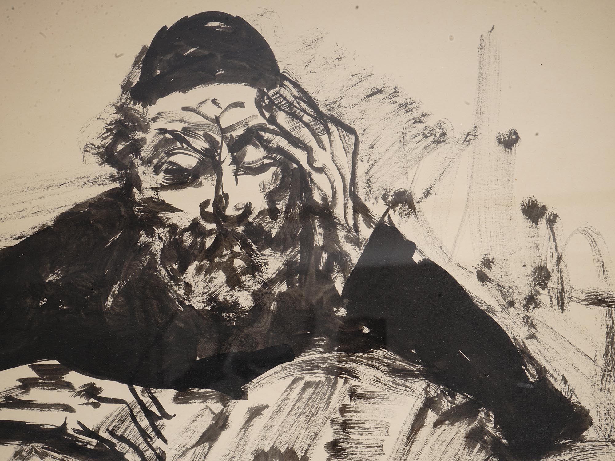 JUDAICA INK PAINTING RABBI BY MOSHE BERNSTEIN PIC-2